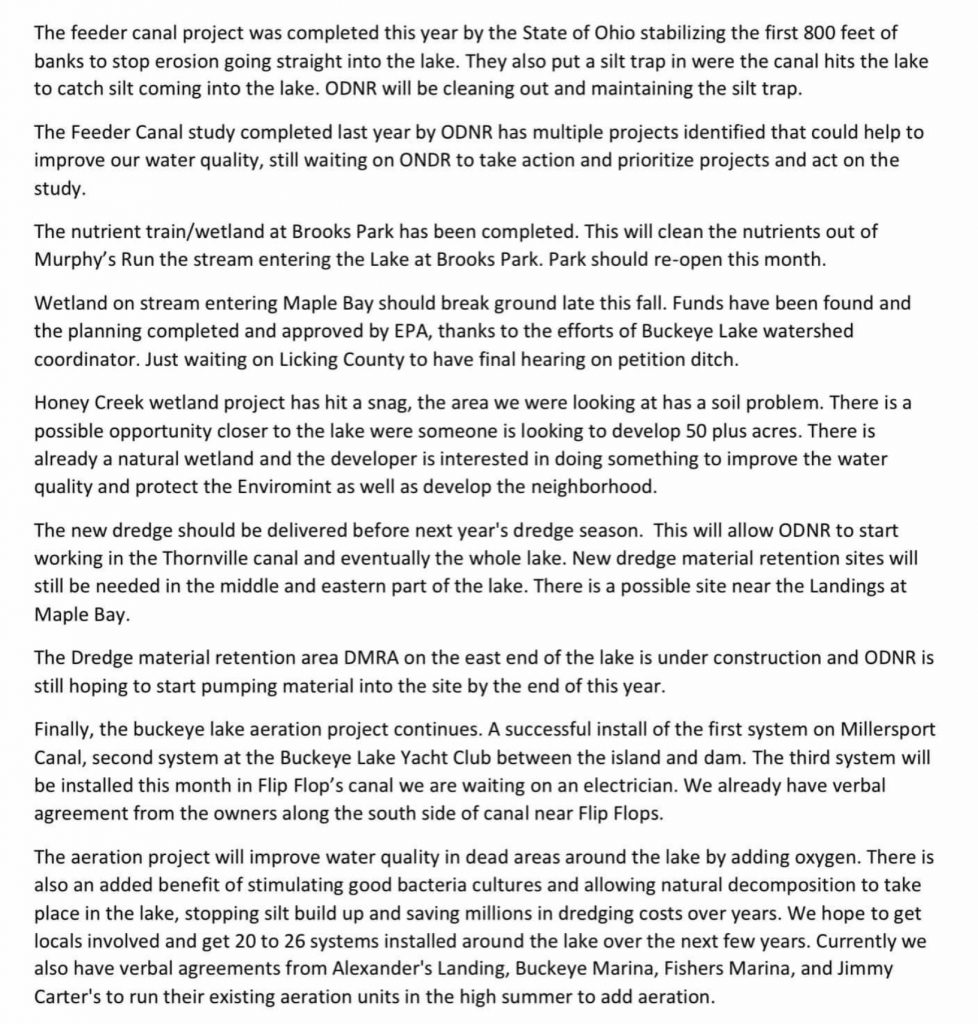 Year End Summary Buckeye Lake for Tomorrow